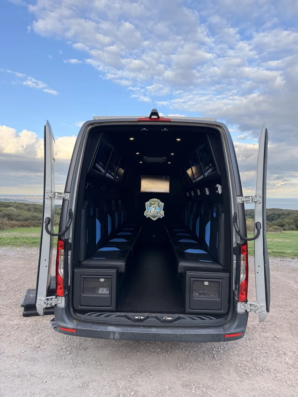 Game On gaming van parked with its rear doors open